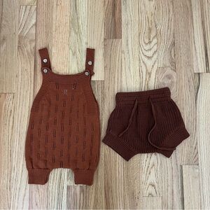 Mebie Baby Knit Overalls and Shorts Set Rust Cotton Textured Unisex Size 3-6M